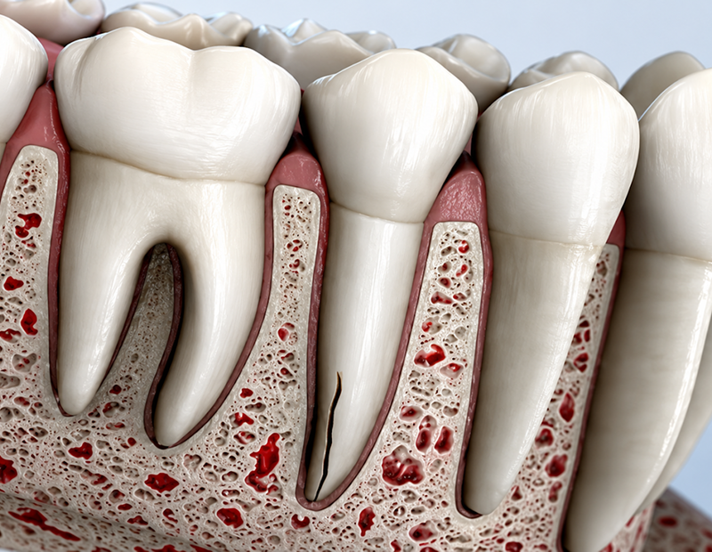 Illustration of cracked tooth in gums