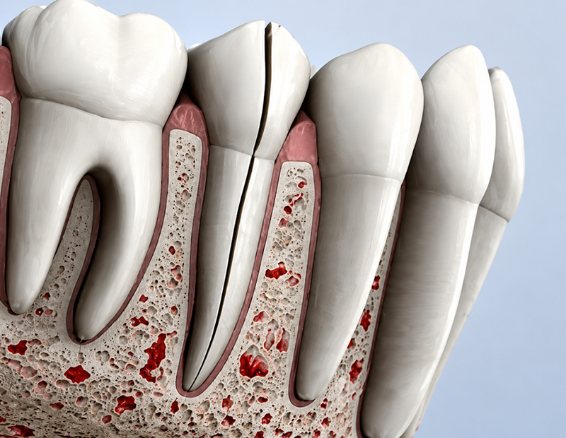 Tooth structure with visible roots and gums