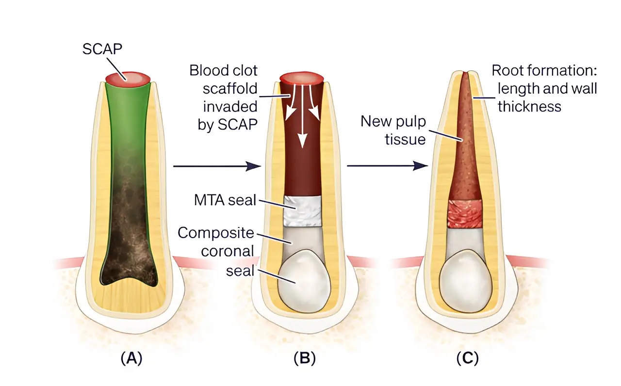 Regenerative root canal treatment stages diagram