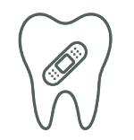 Outlined tooth with a band-aid inside.